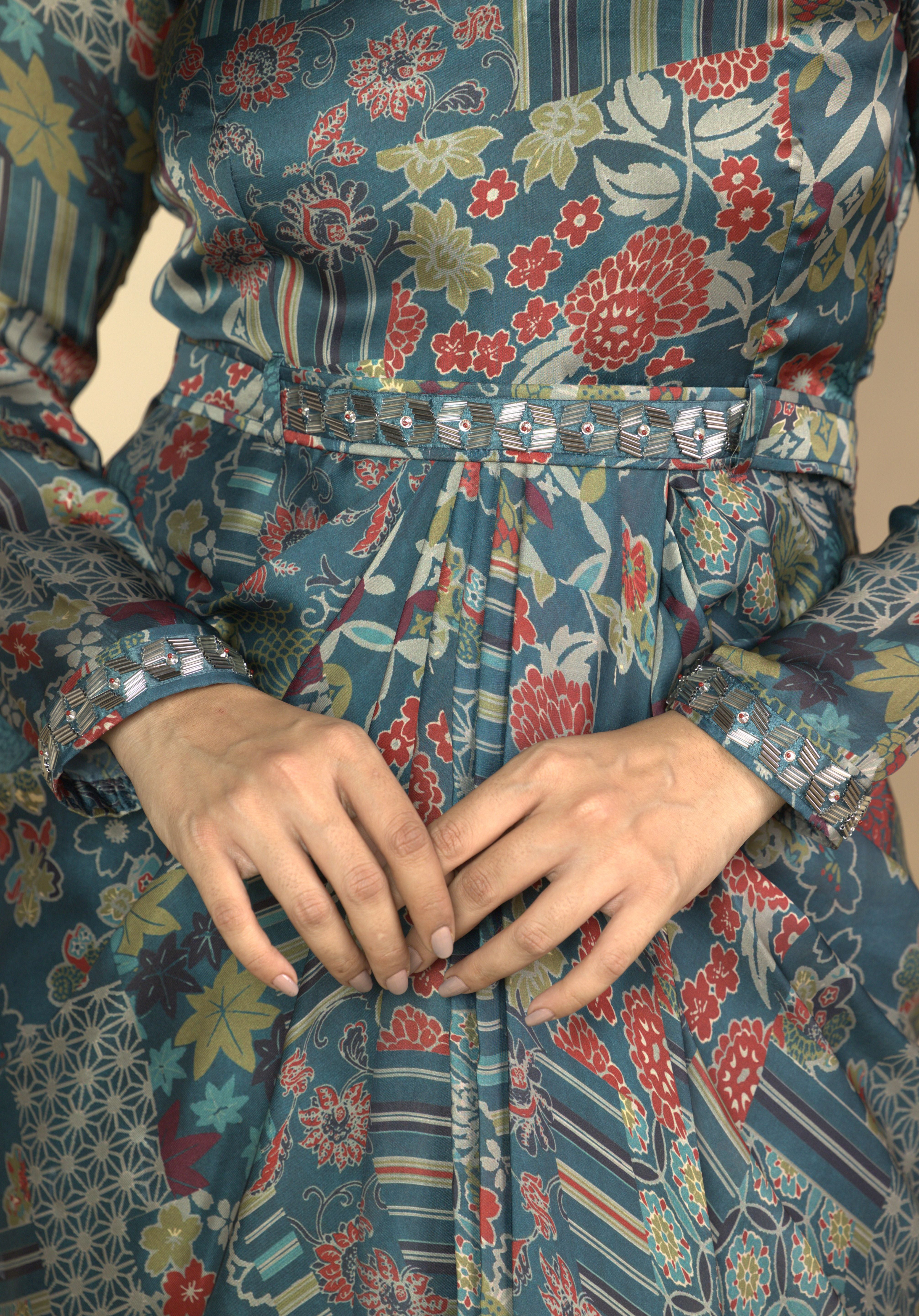 Mesmerising Green Printed Ankle Length Dress