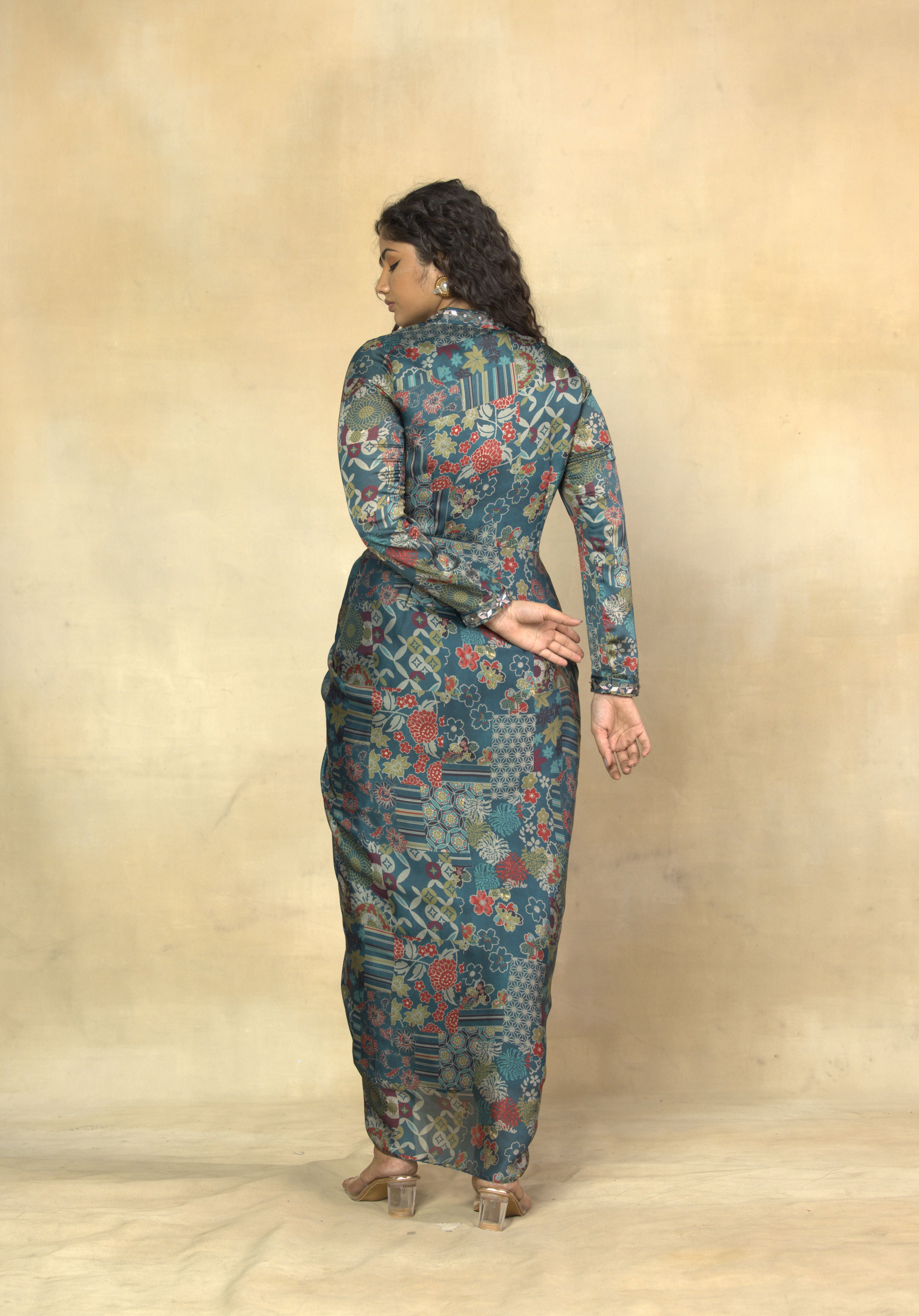 Mesmerising Green Printed Ankle Length Dress