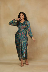 Mesmerising Green Printed Ankle Length Dress