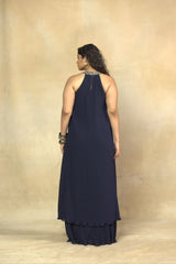 Refined Halter-Neck Two Tier Blue Dress