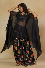 Luxe Floral Co-ord Set with Embroidered Cape