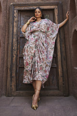 V Neck Kaftan Dress with Embellished Belt