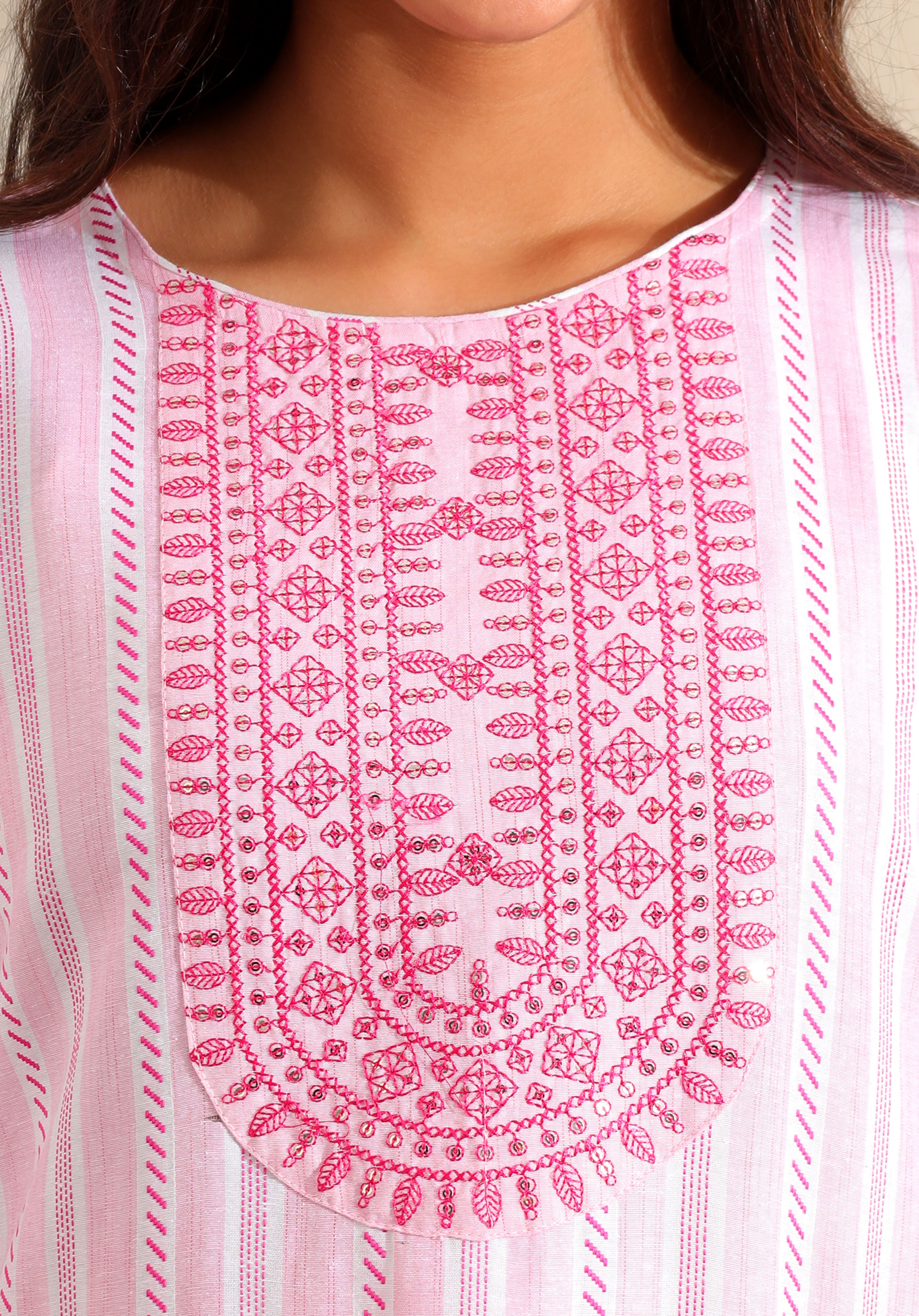 Ananya Pink Zari Stripe Kurta-Set