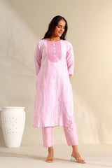 Ananya Pink Zari Stripe Kurta-Set