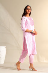 Ananya Pink Zari Stripe Kurta-Set