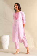 Ananya Pink Zari Stripe Kurta-Set