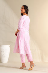 Ananya Pink Zari Stripe Kurta-Set