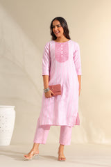 Ananya Pink Zari Stripe Kurta-Set