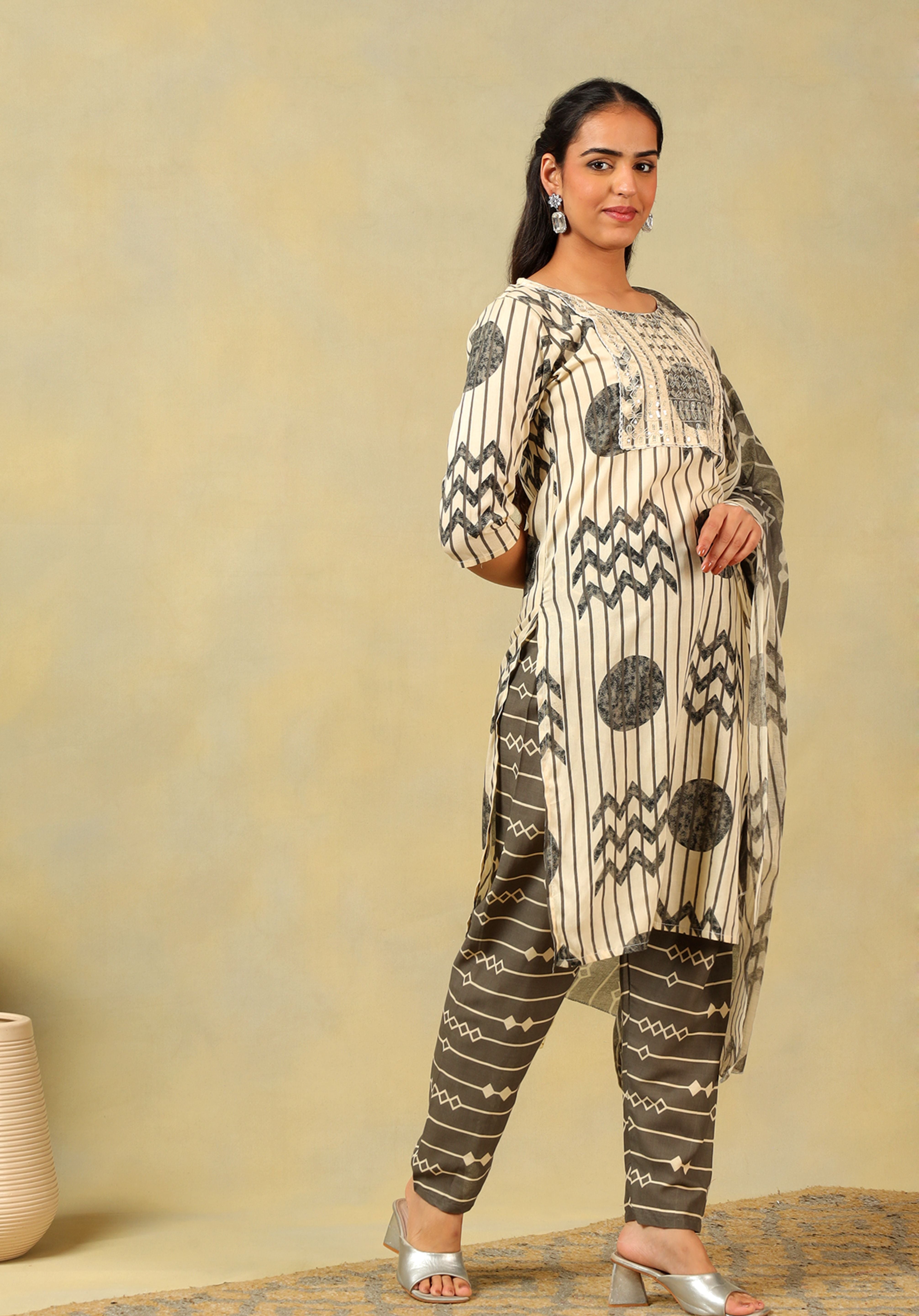 Diya Crimson Geometric Block Print Suit Set