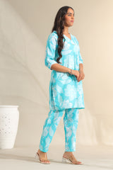 Ojasvi Aqua Botanical Kurta Set