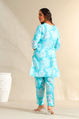 Ojasvi Aqua Botanical Kurta Set