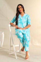 Ojasvi Aqua Botanical Kurta Set