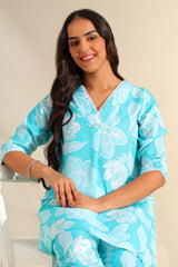 Ojasvi Aqua Botanical Kurta Set