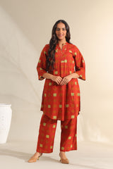 Reva Rust Geometric Kurta Set