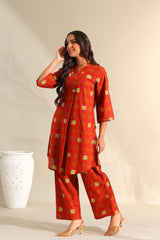 Reva Rust Geometric Kurta Set