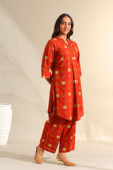 Reva Rust Geometric Kurta Set