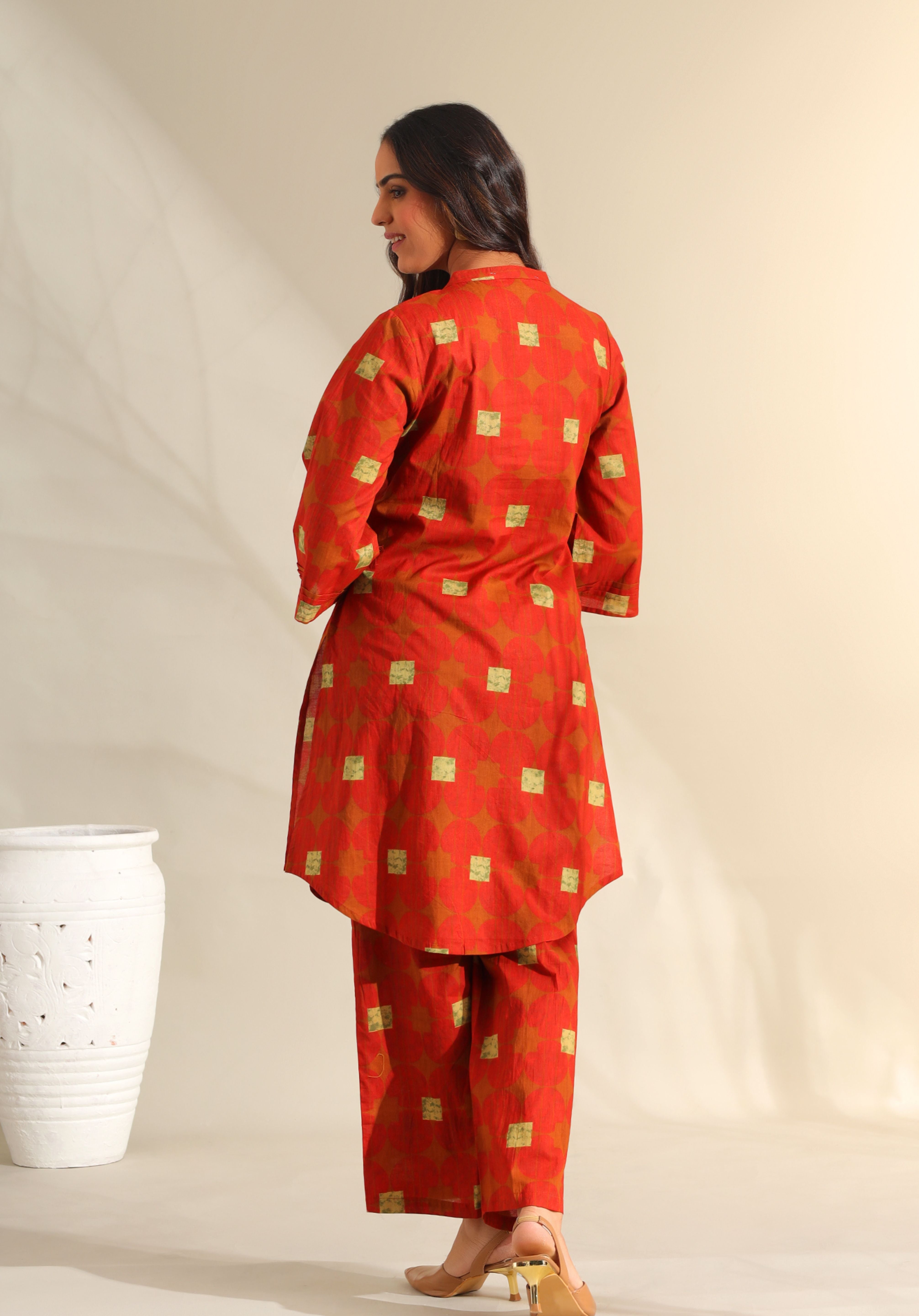 Reva Rust Geometric Kurta Set
