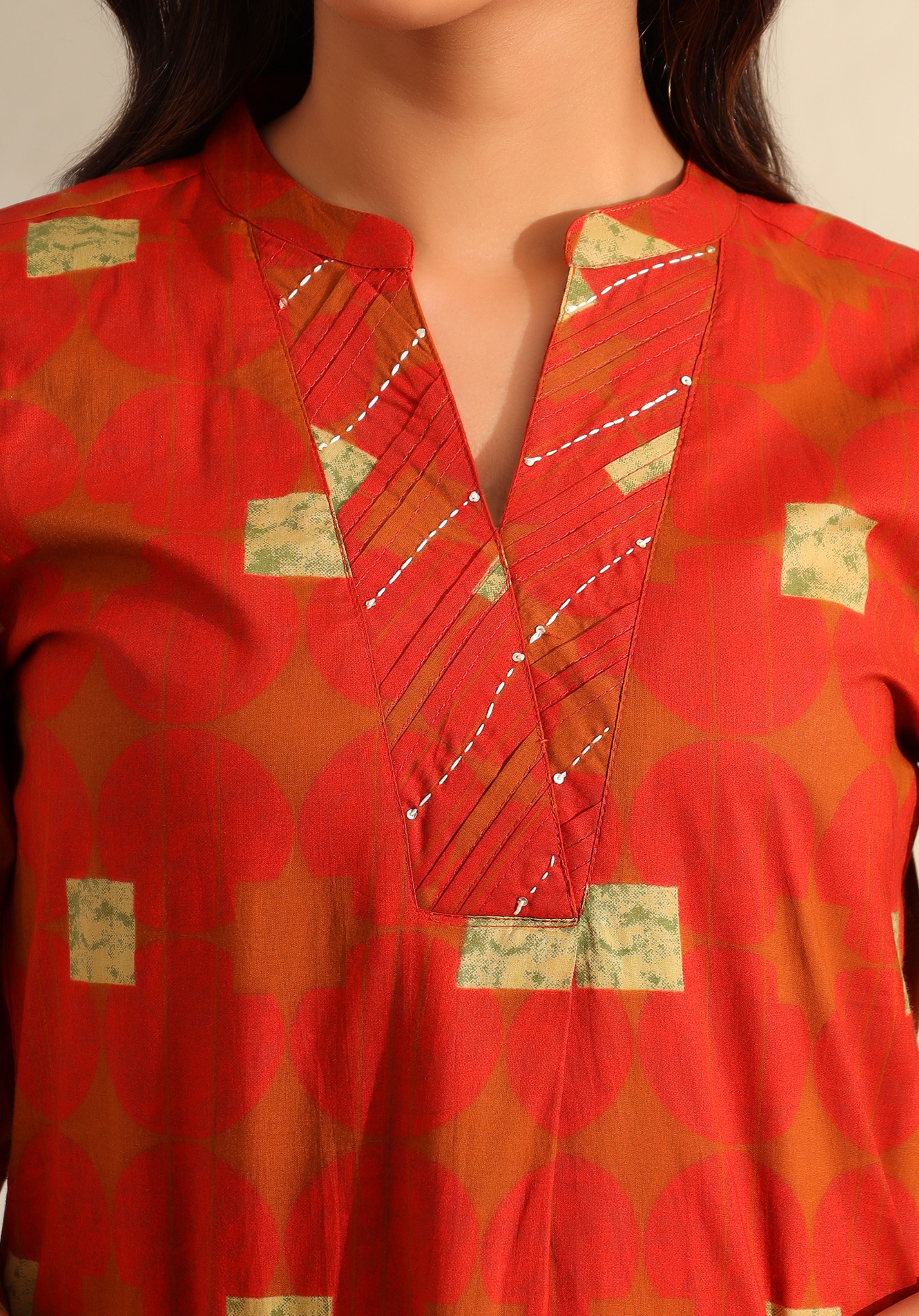 Reva Rust Geometric Kurta Set