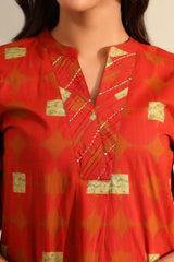 Reva Rust Geometric Kurta Set
