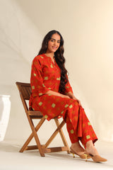Reva Rust Geometric Kurta Set