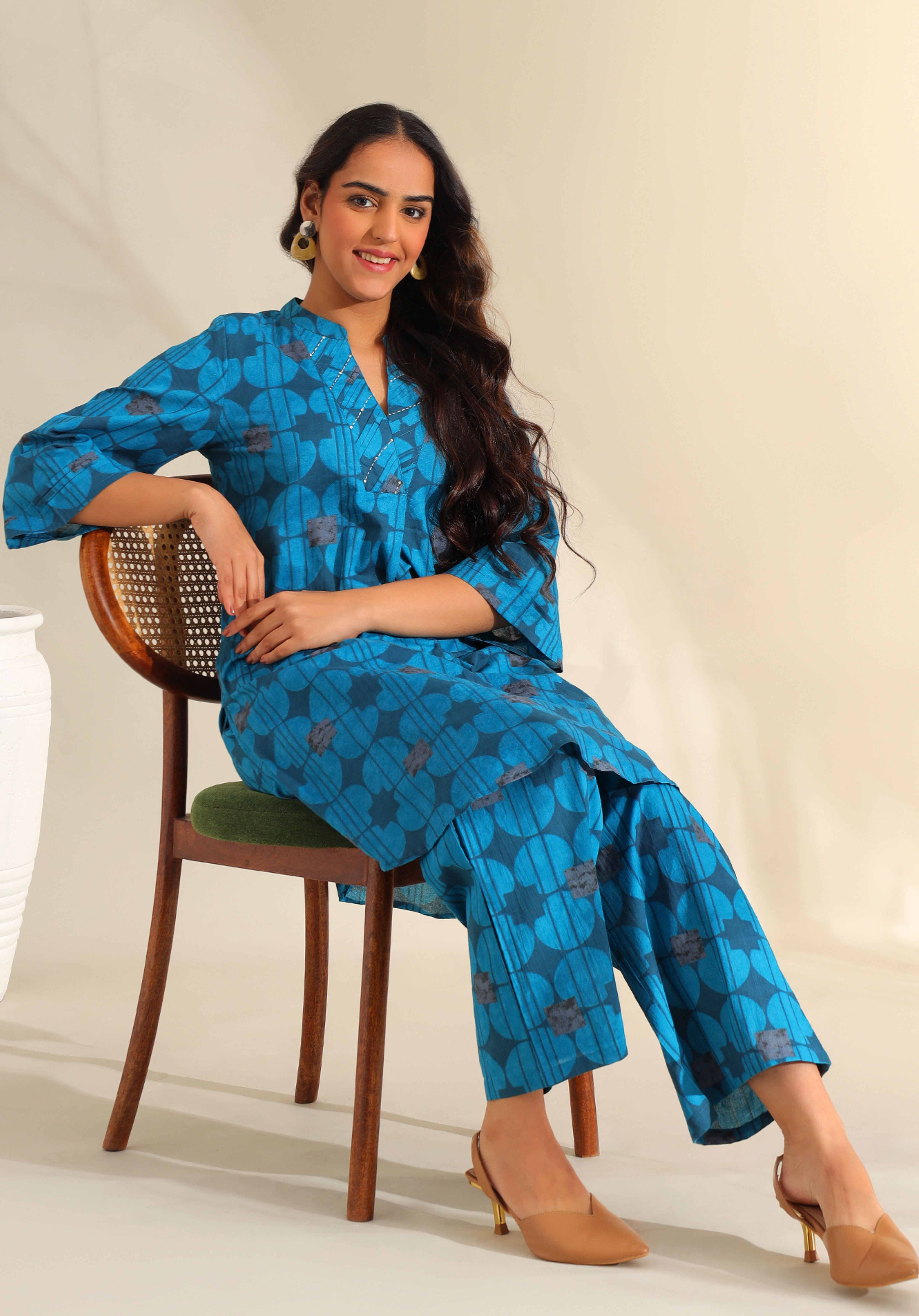 Reet Peacock Geometric Kurta Set