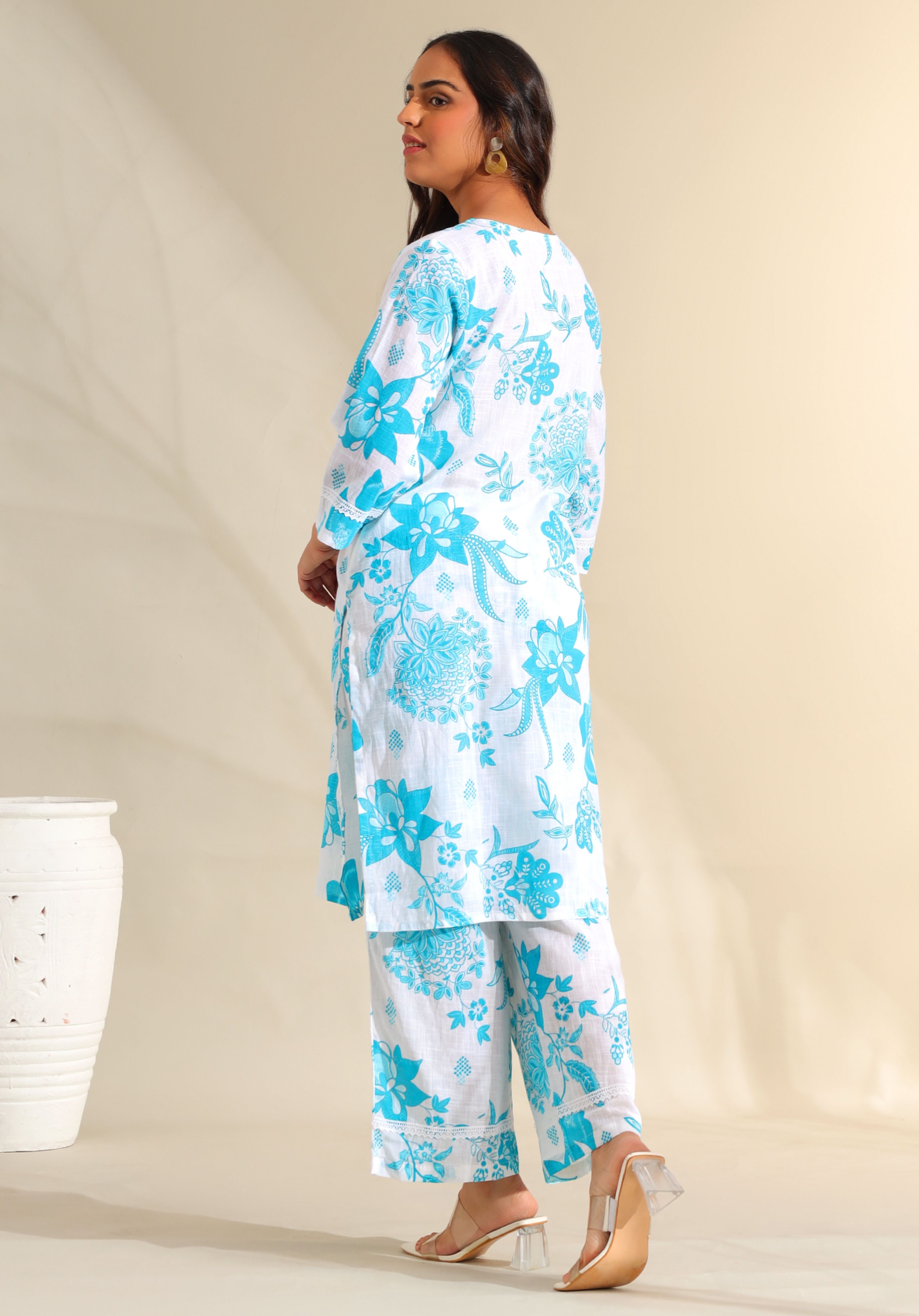 Diya Azure Floral Dream Kurta Set