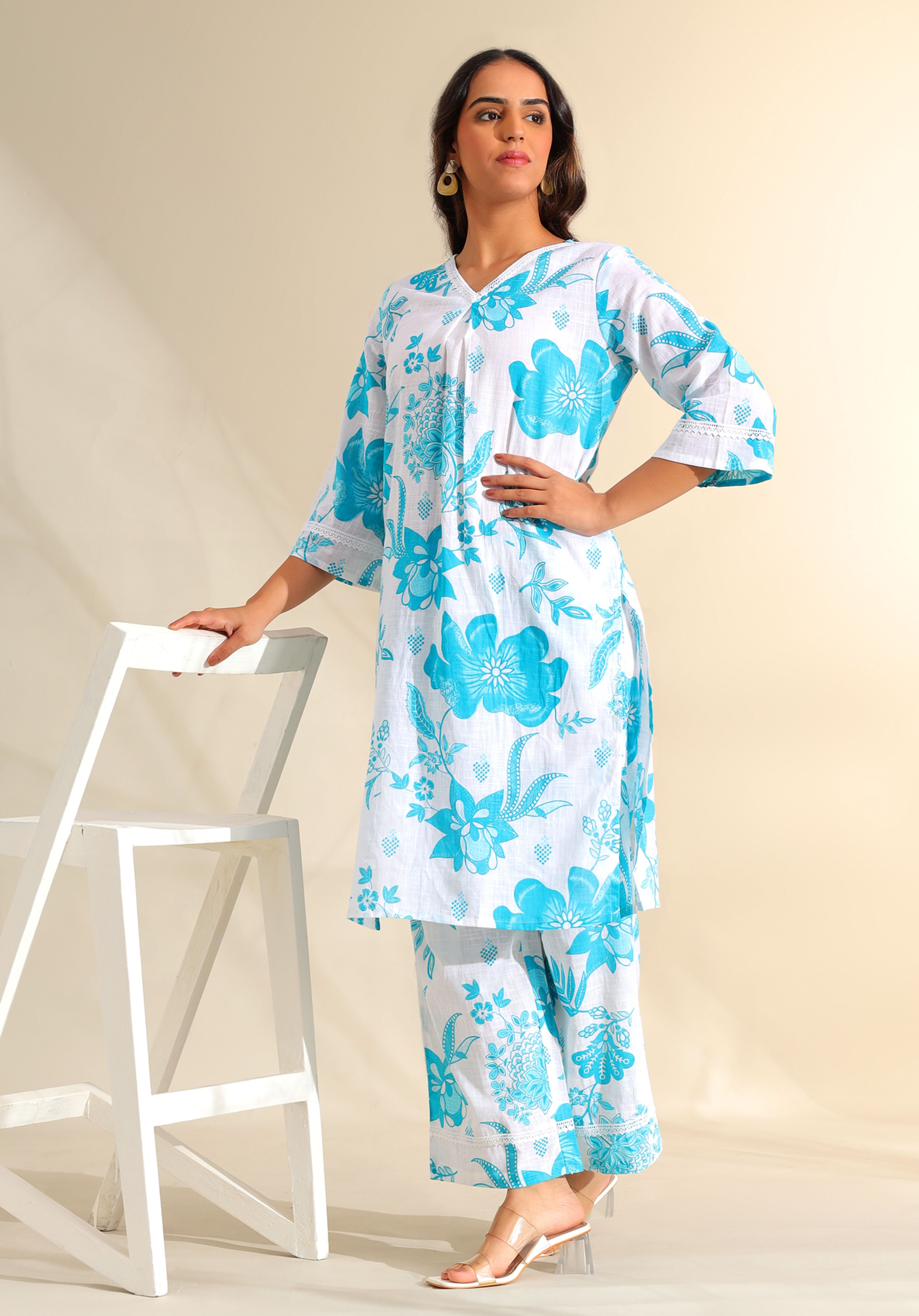 Diya Azure Floral Dream Kurta Set