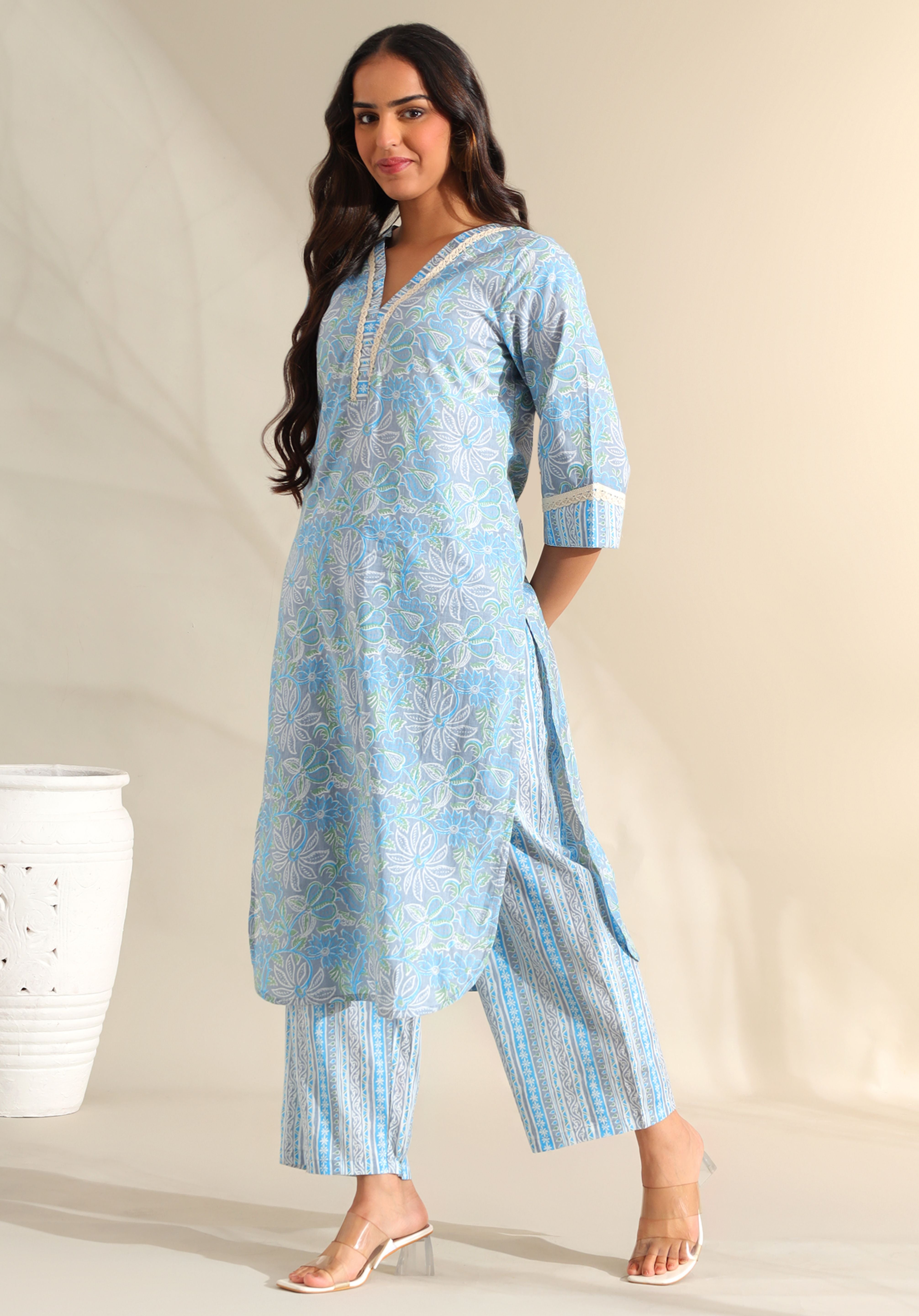 Saanvi Sky Floral Kurta Set
