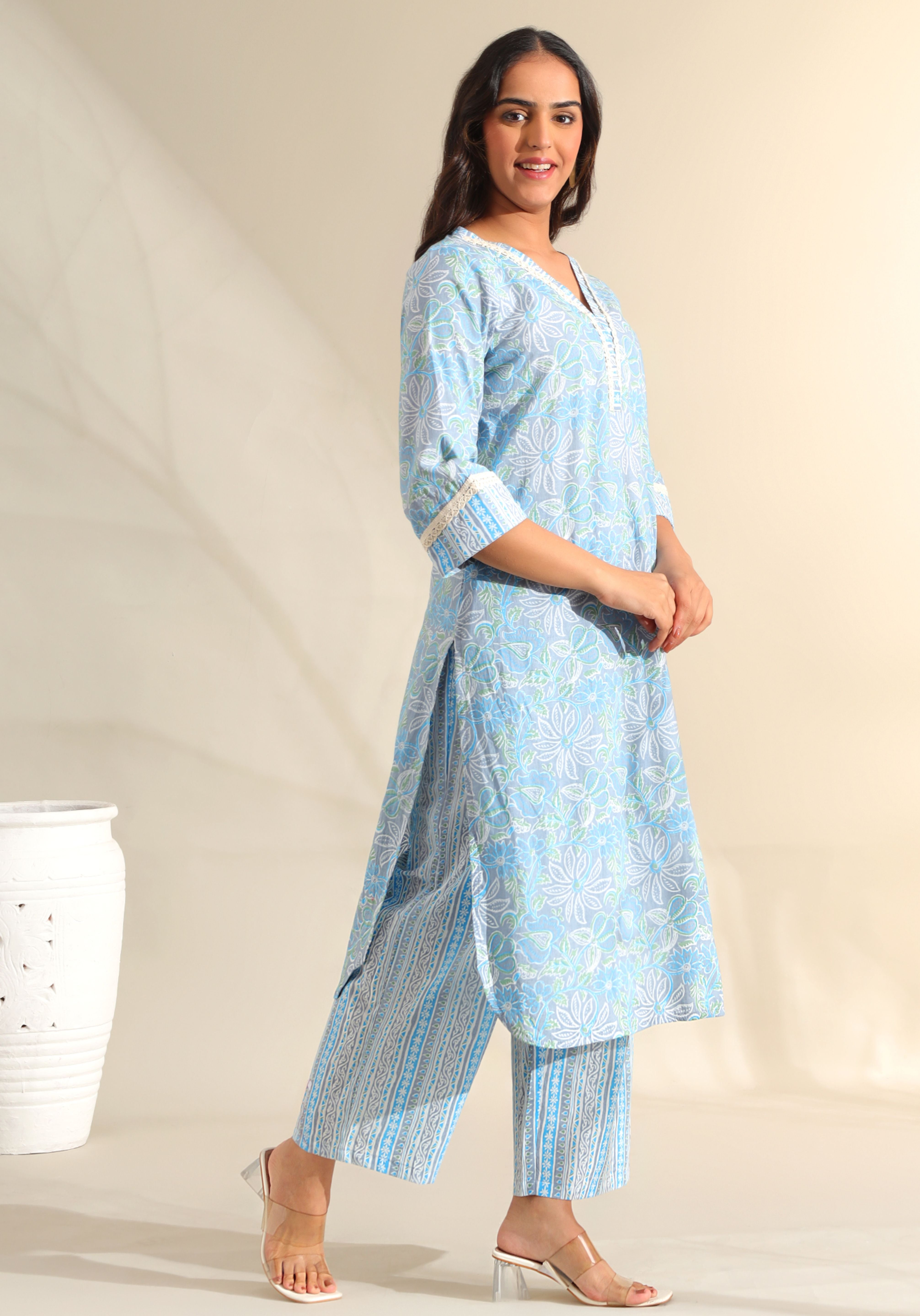 Saanvi Sky Floral Kurta Set