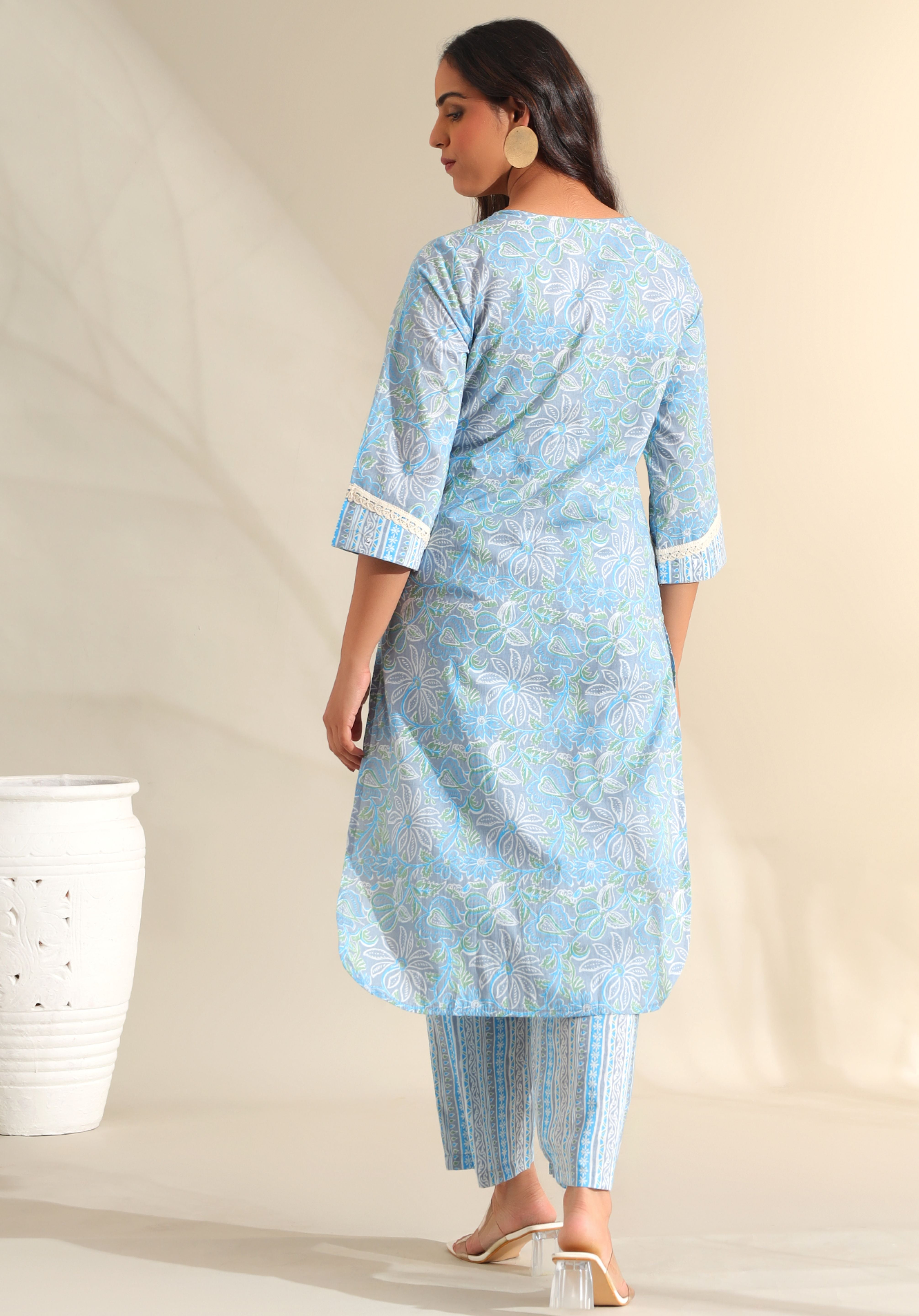 Saanvi Sky Floral Kurta Set