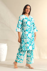 Kavya Deep Sea Floral Kurta Set