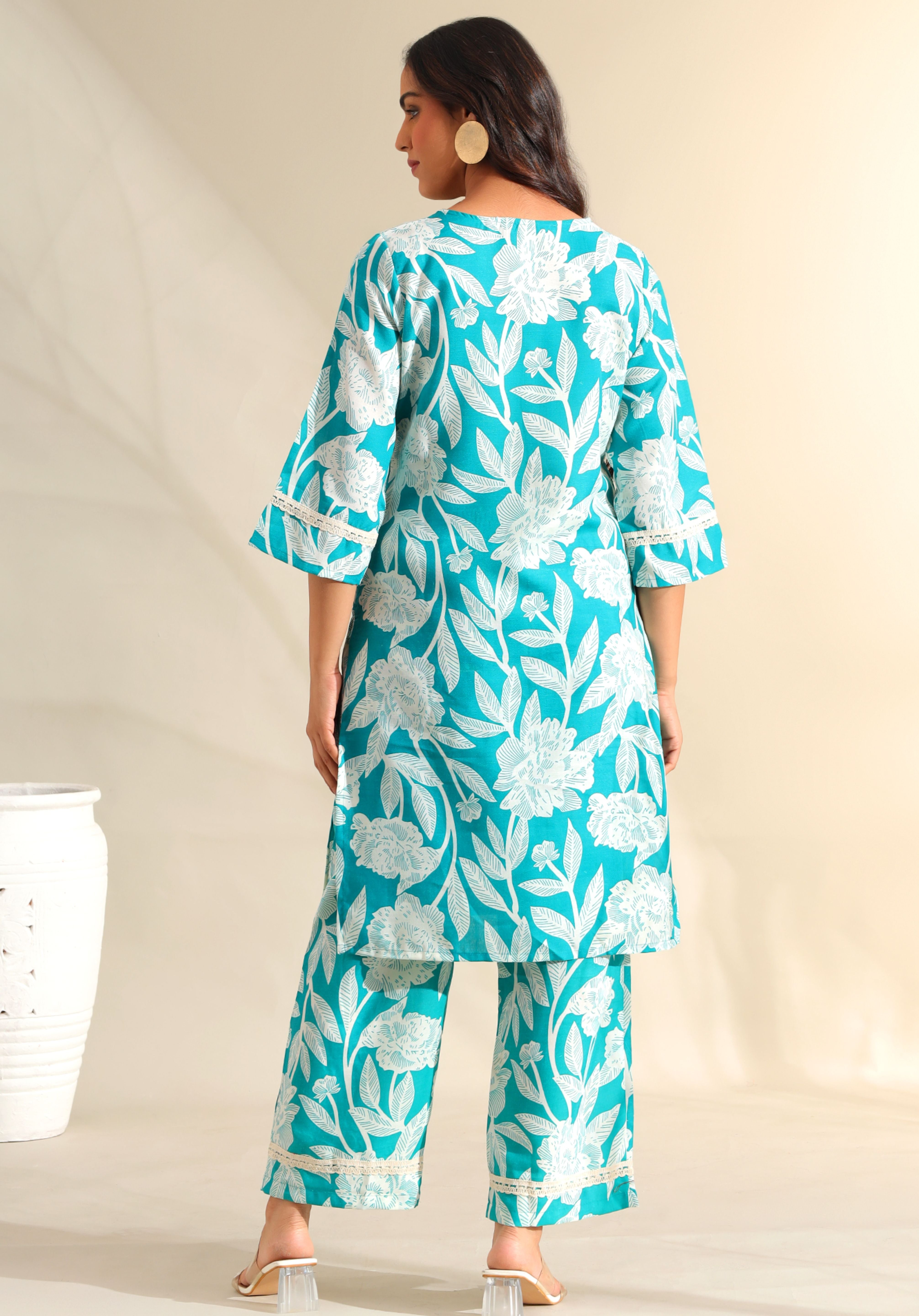 Kavya Deep Sea Floral Kurta Set