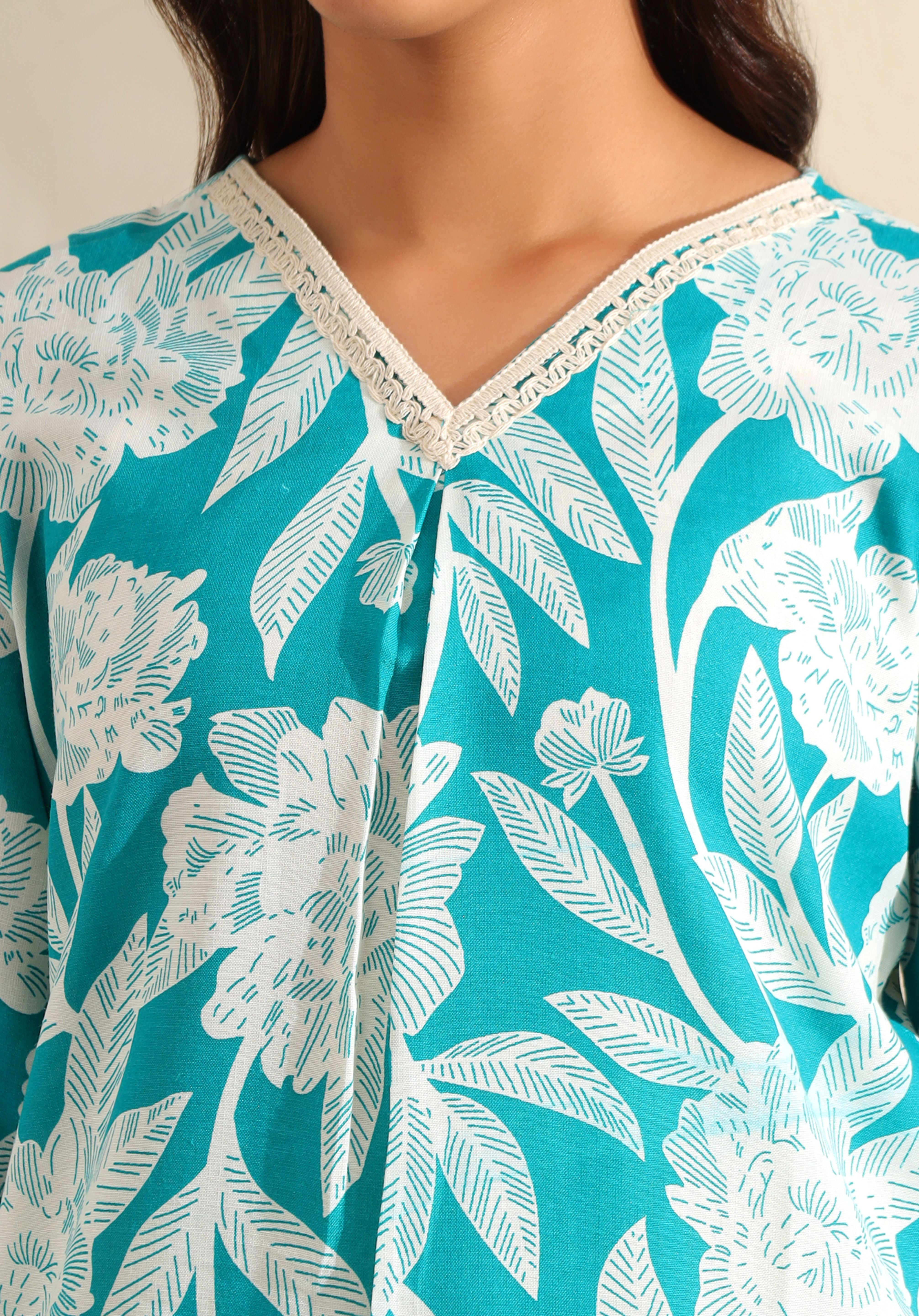 Kavya Deep Sea Floral Kurta Set