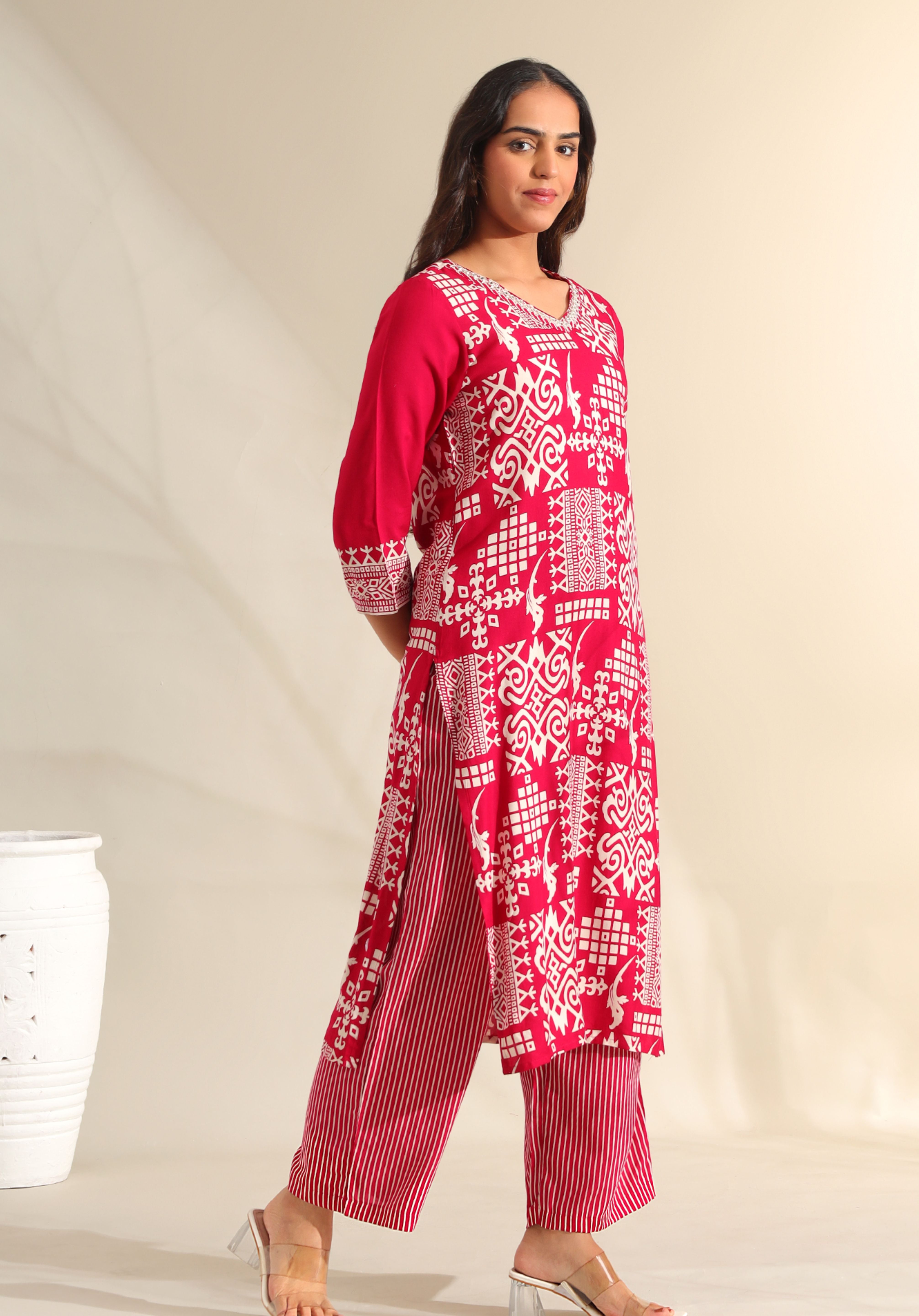 Avni Magenta Mosaic Ikat Kurta Set