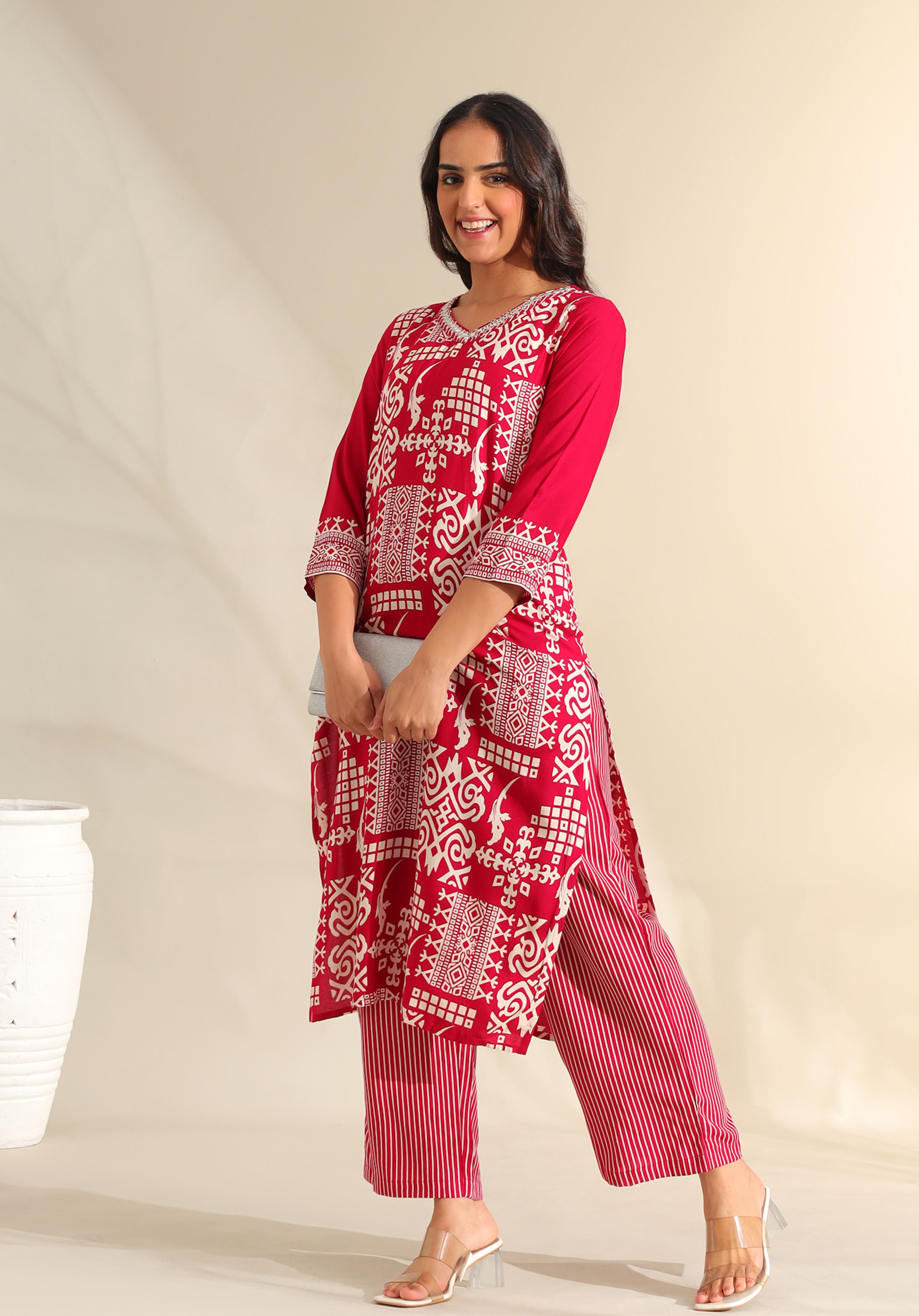 Avni Magenta Mosaic Ikat Kurta Set