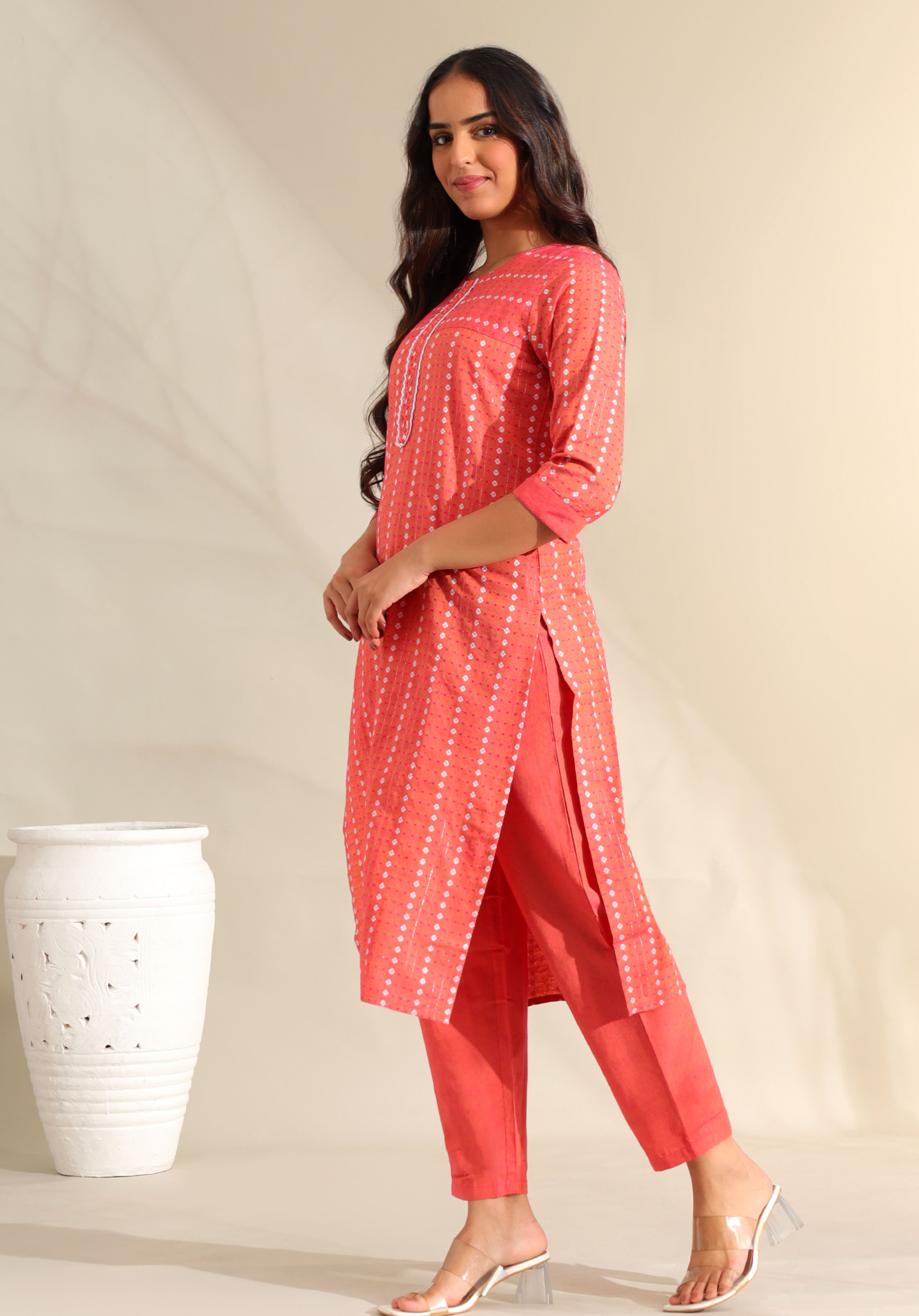 Prisha Coral Bandhani Kurta Set