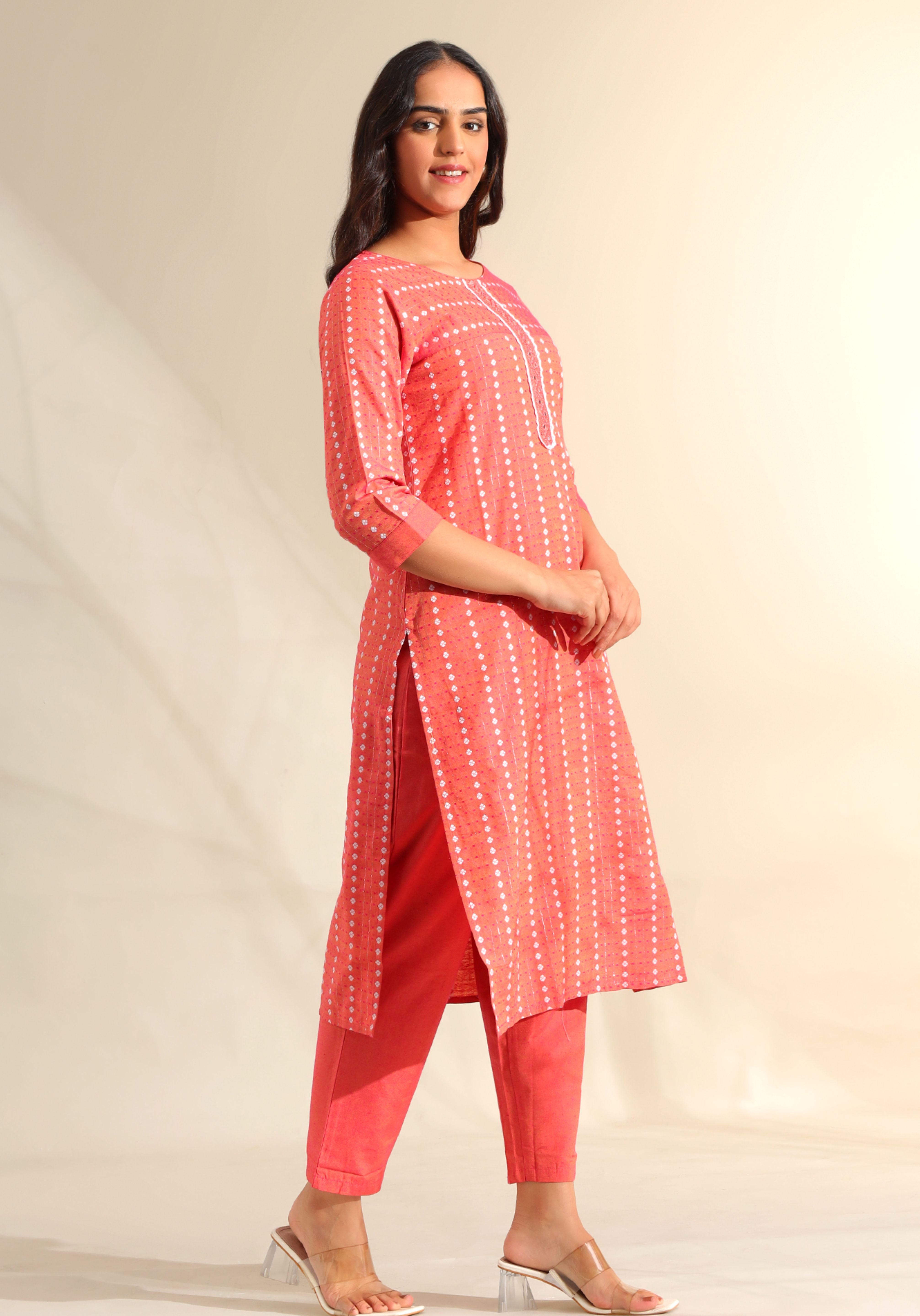 Prisha Coral Bandhani Kurta Set