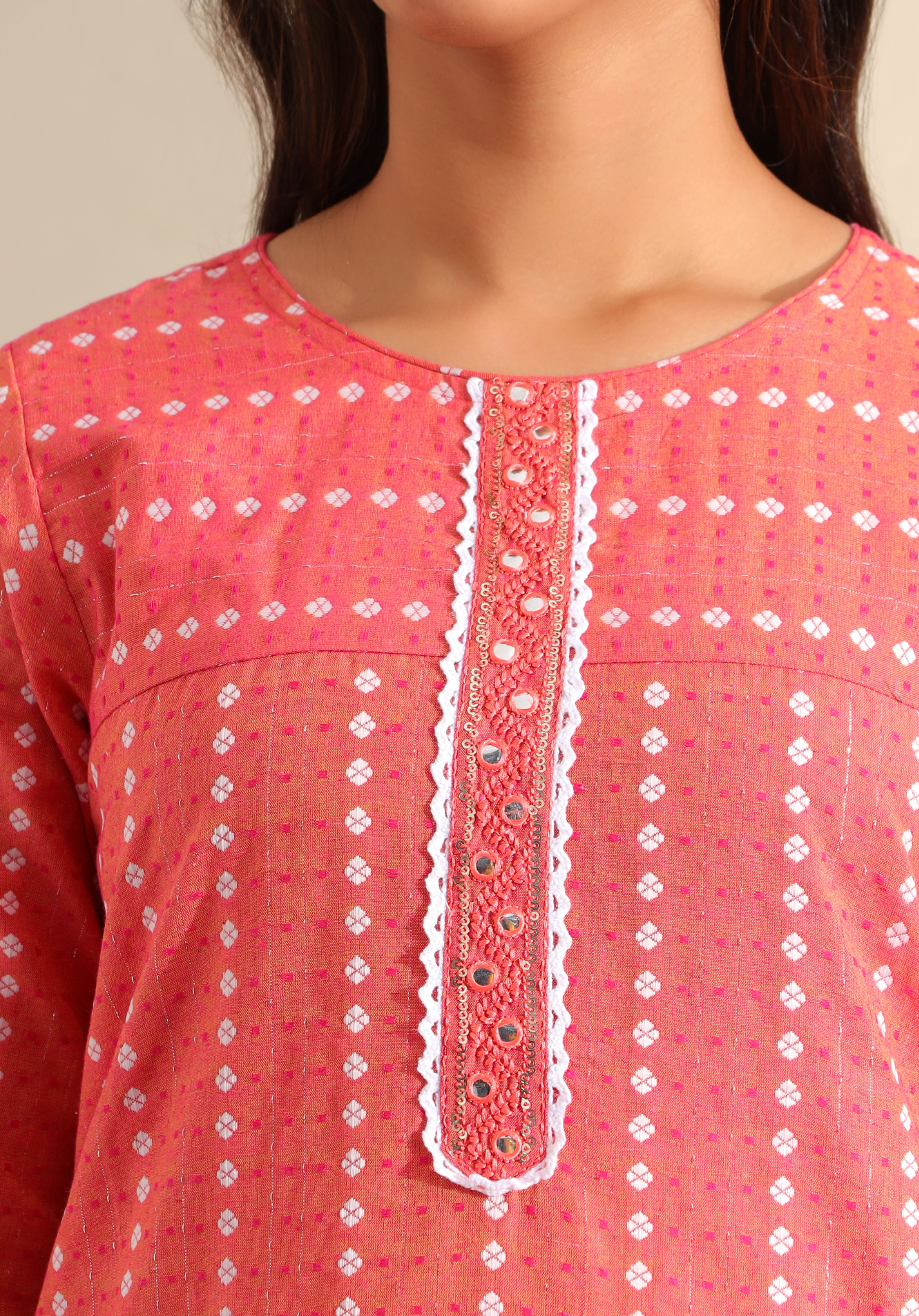 Prisha Coral Bandhani Kurta Set