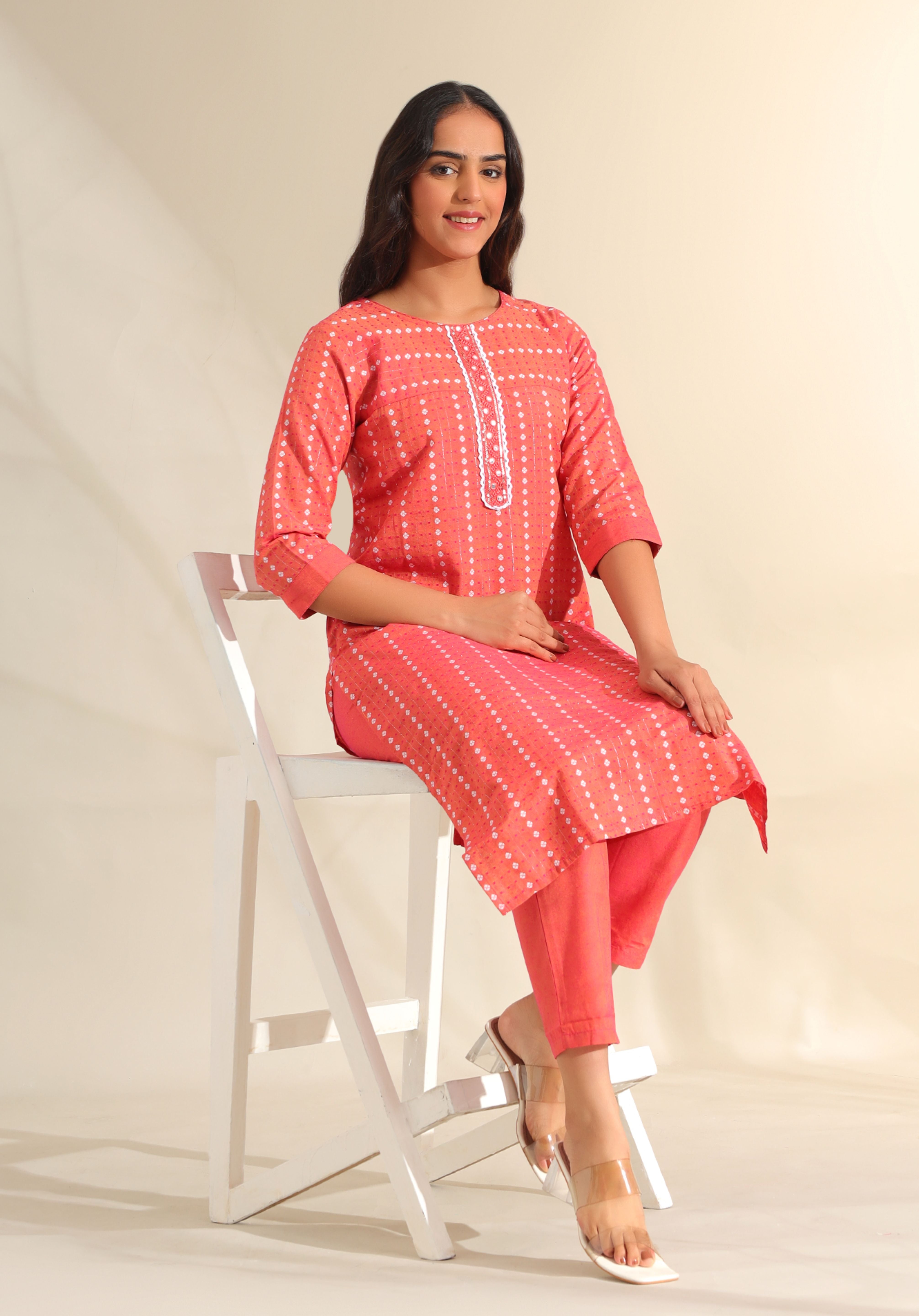 Prisha Coral Bandhani Kurta Set