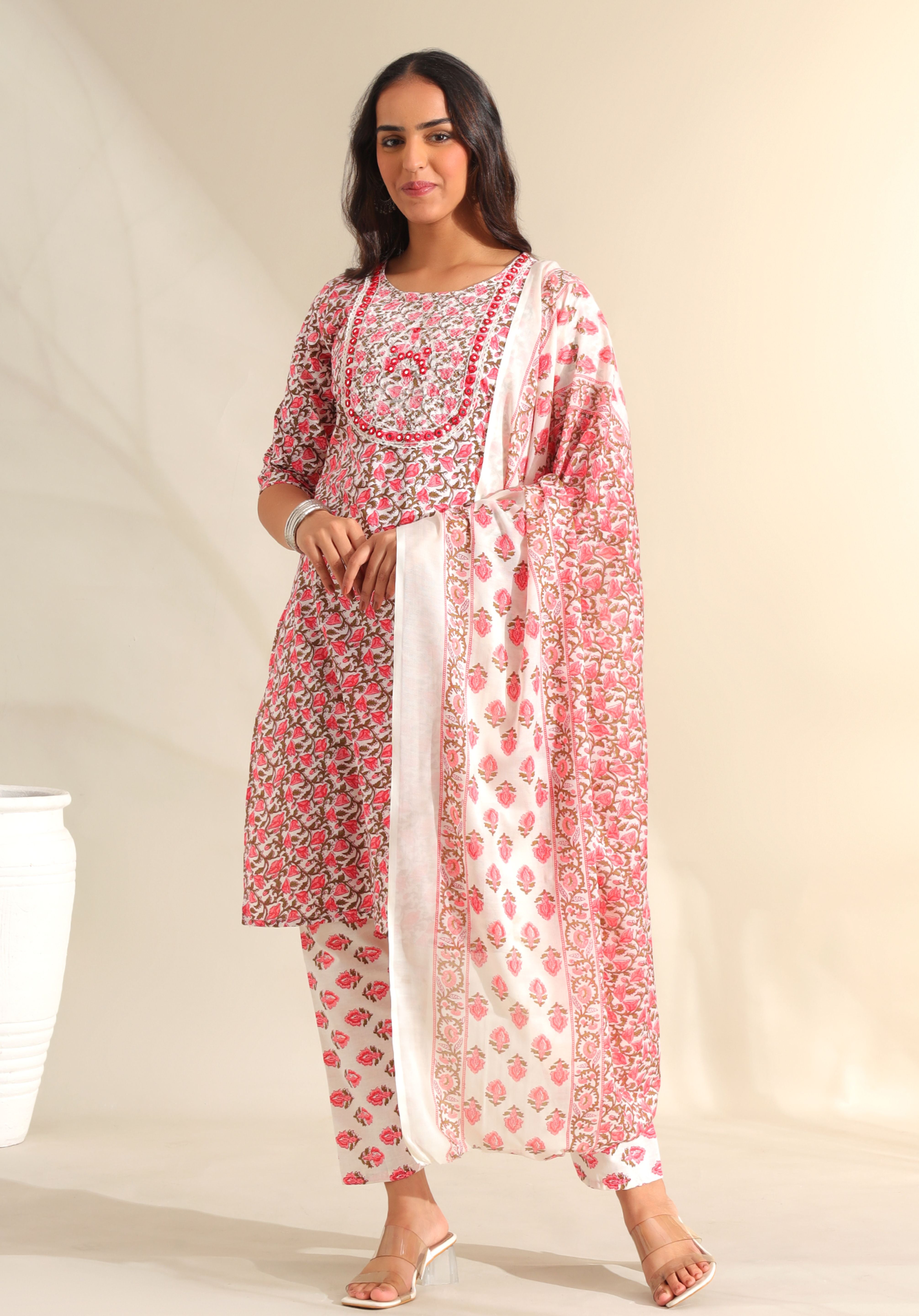 Avni Floral Booti Block Print Kurta Set