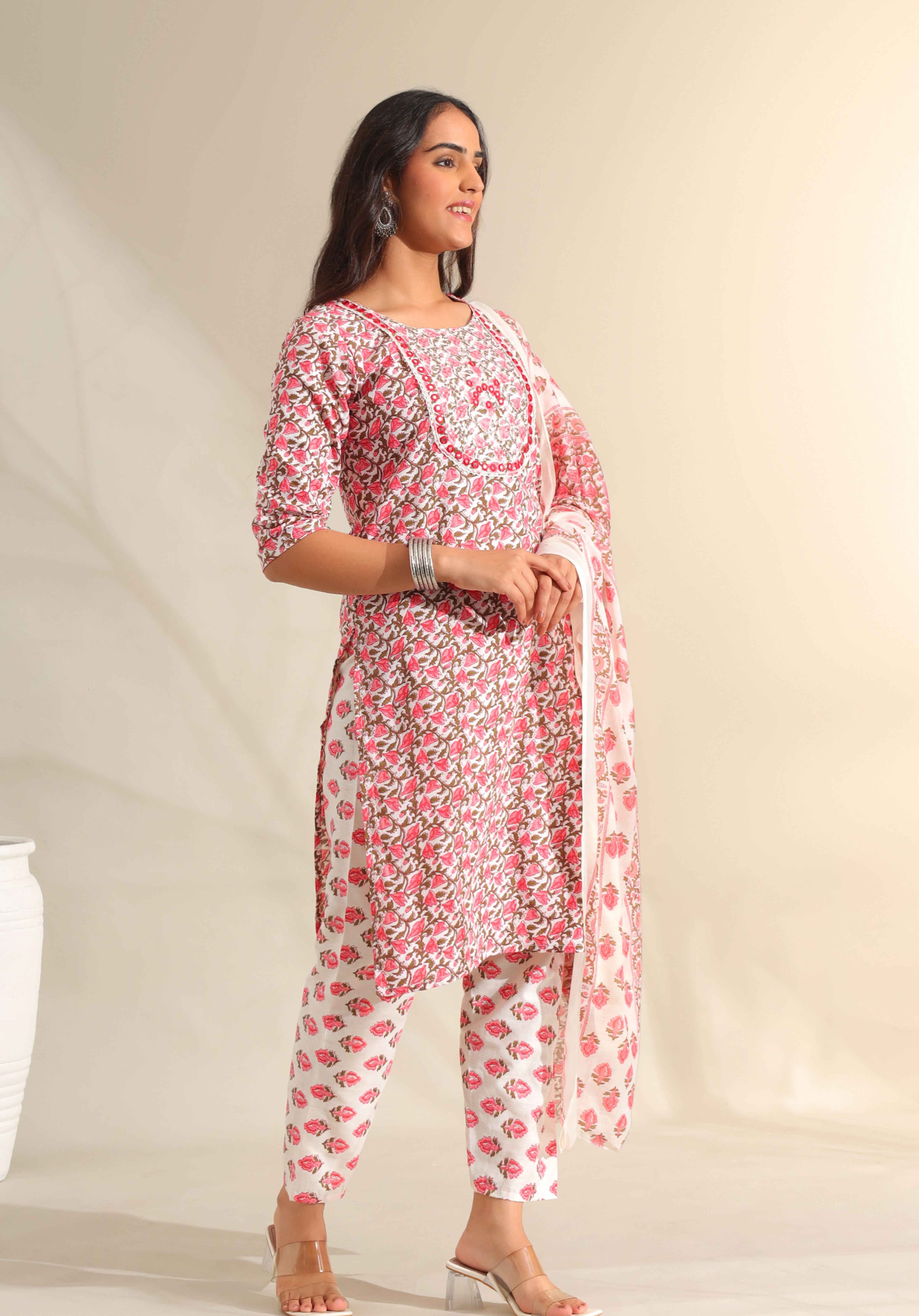 Avni Floral Booti Block Print Kurta Set