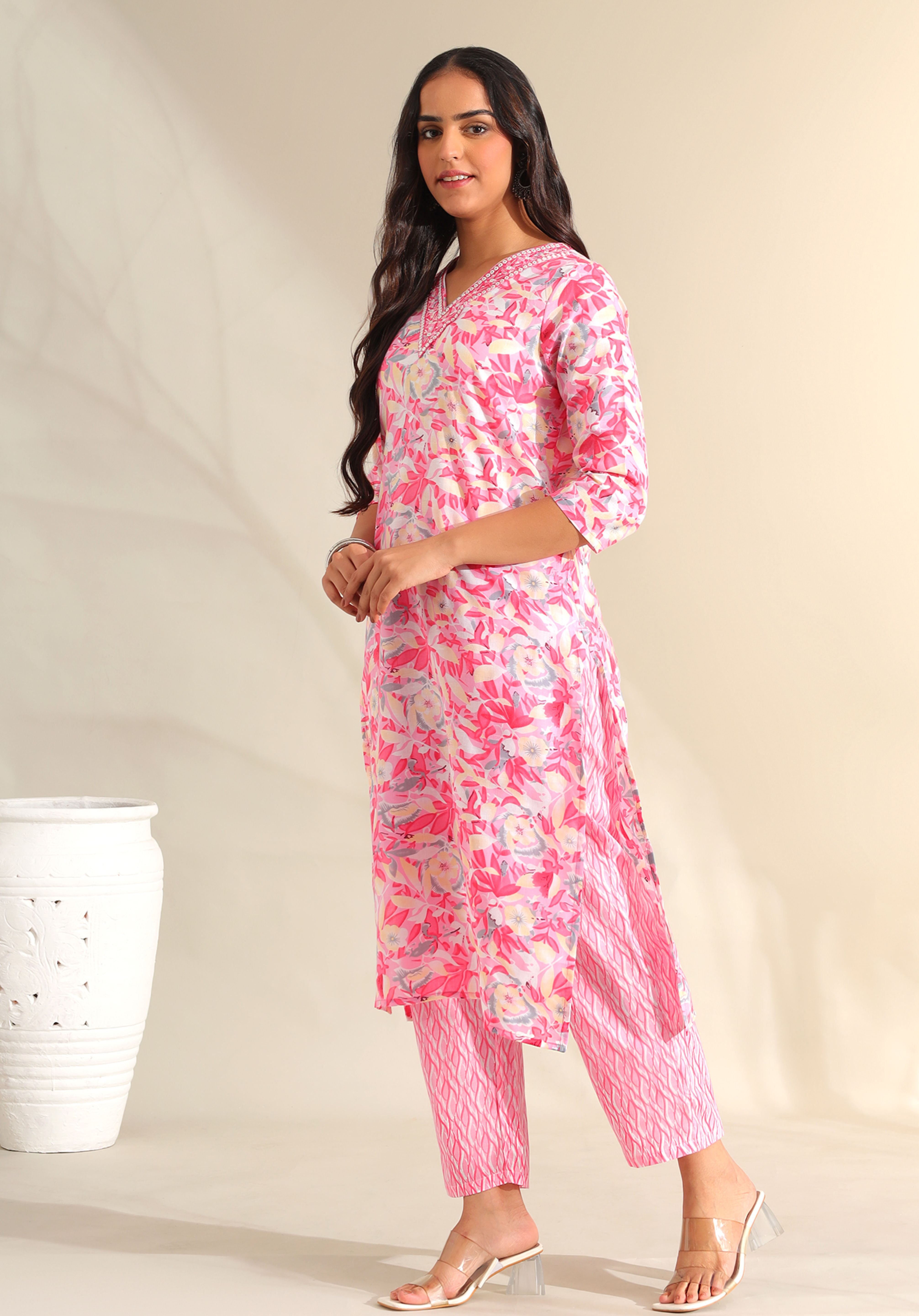 Ahana Rosewater Floral Suit Set