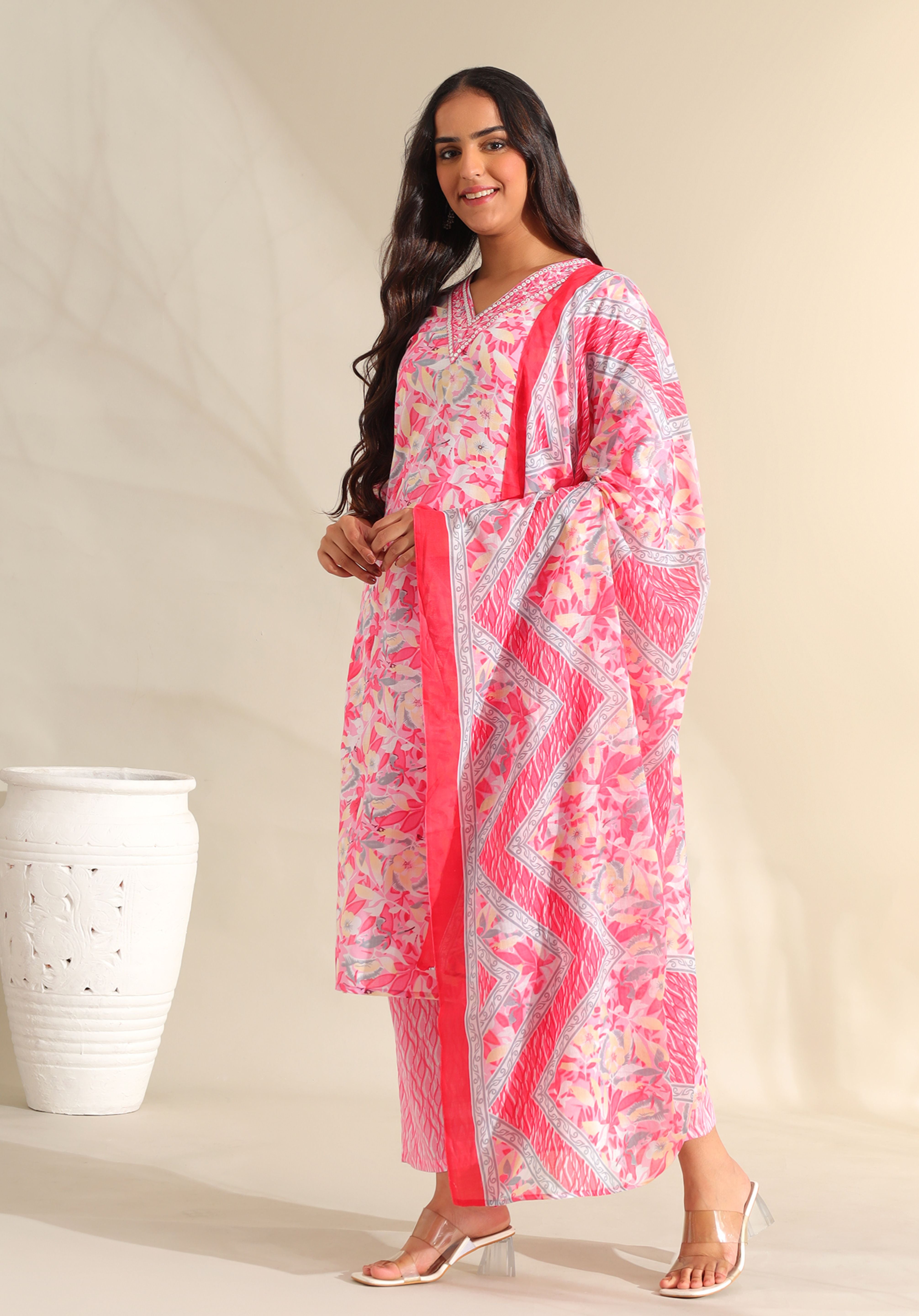 Ahana Rosewater Floral Suit Set