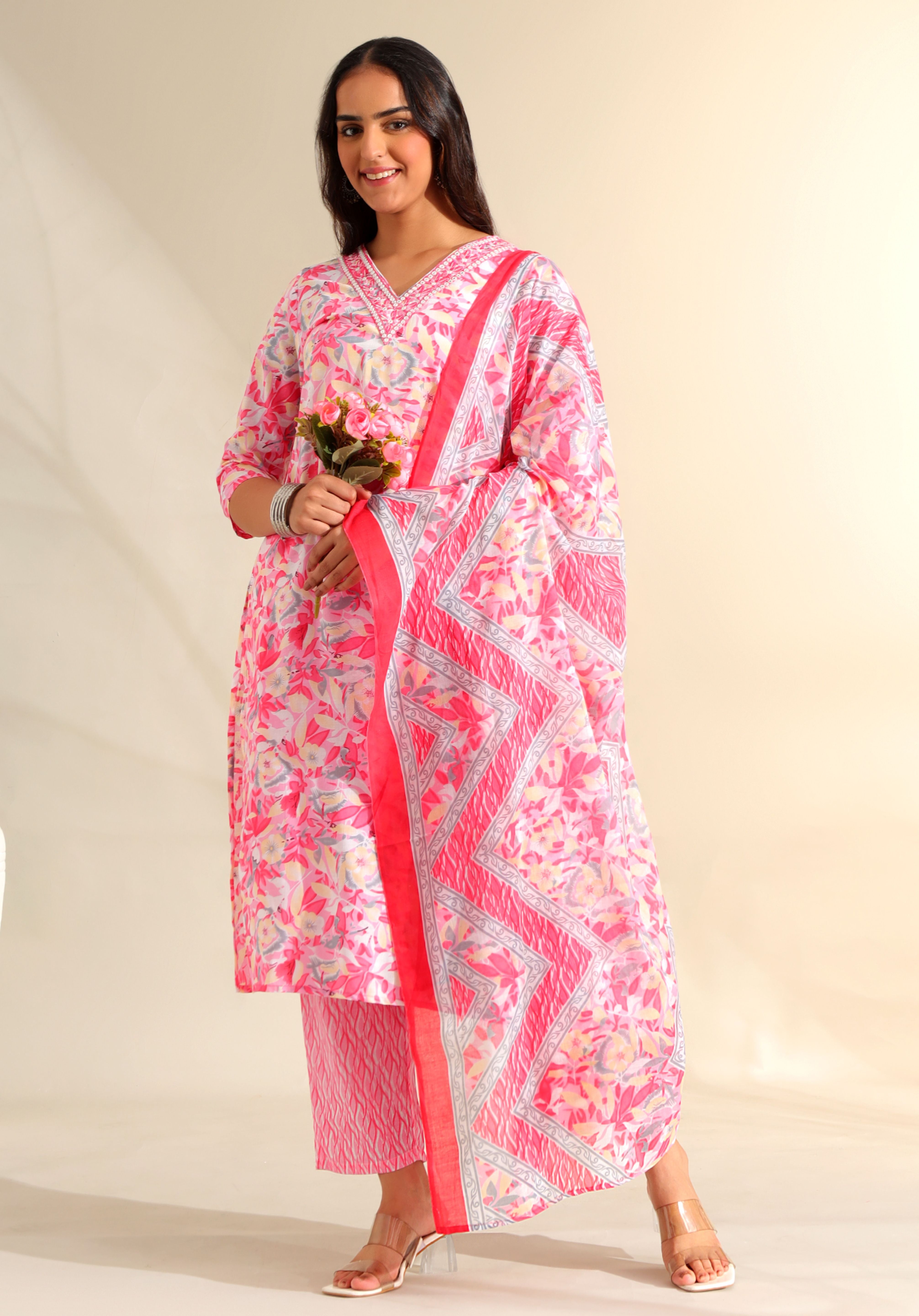 Ahana Rosewater Floral Suit Set
