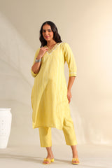 Zoya Lemon Zari Stripe Kurta-Set