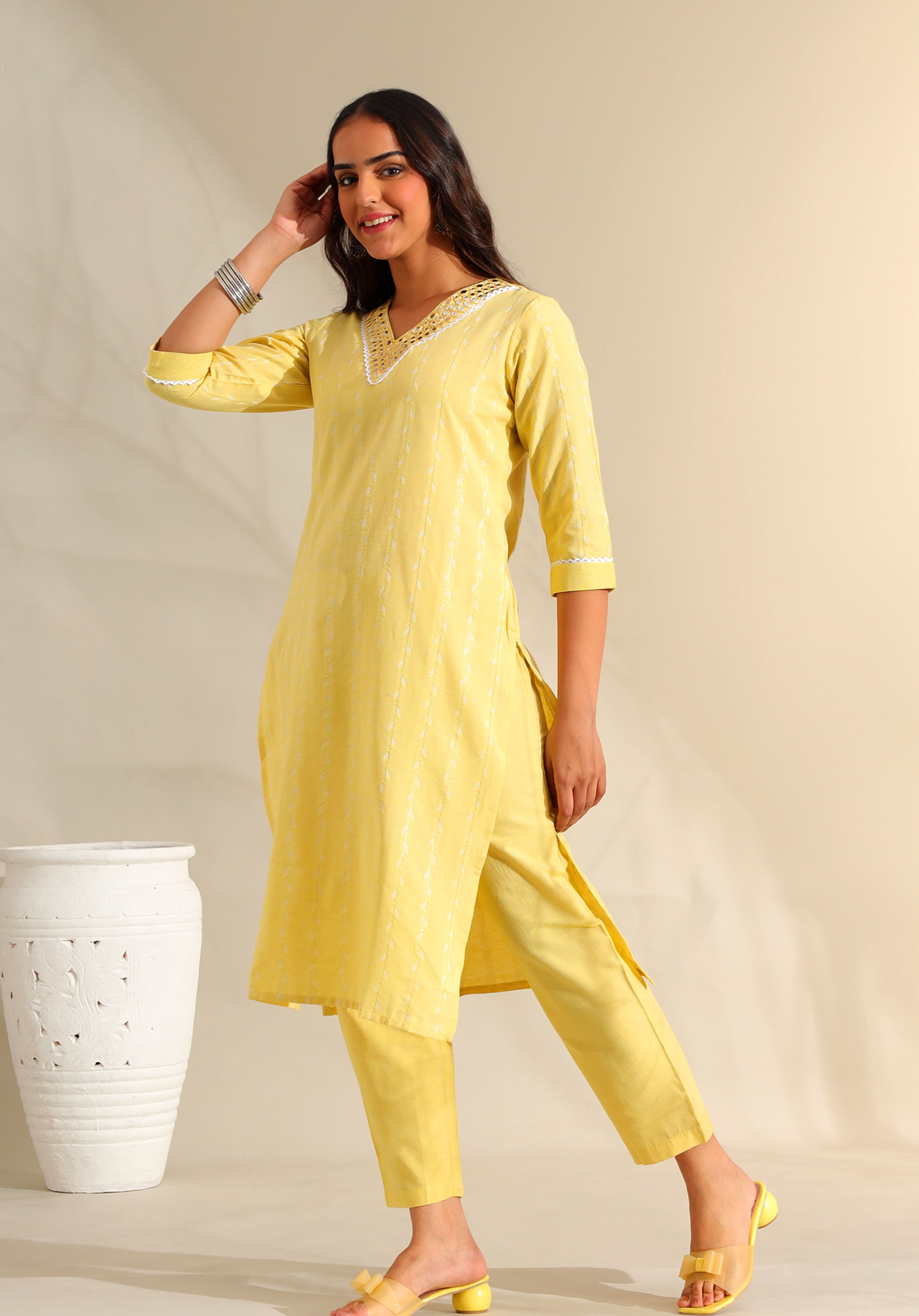 Zoya Lemon Zari Stripe Kurta-Set