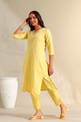 Zoya Lemon Zari Stripe Kurta-Set