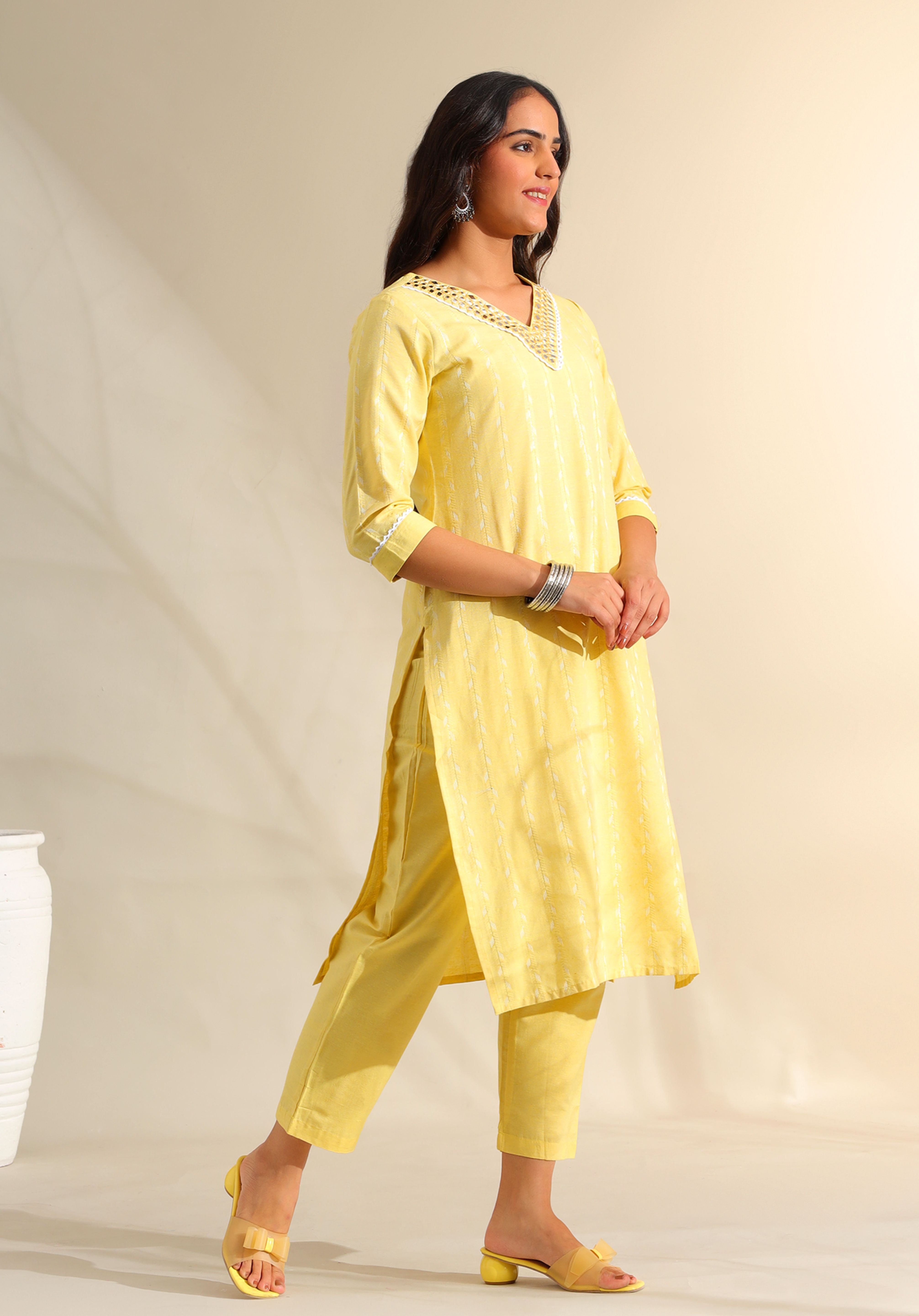 Zoya Lemon Zari Stripe Kurta-Set