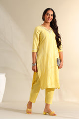 Zoya Lemon Zari Stripe Kurta-Set