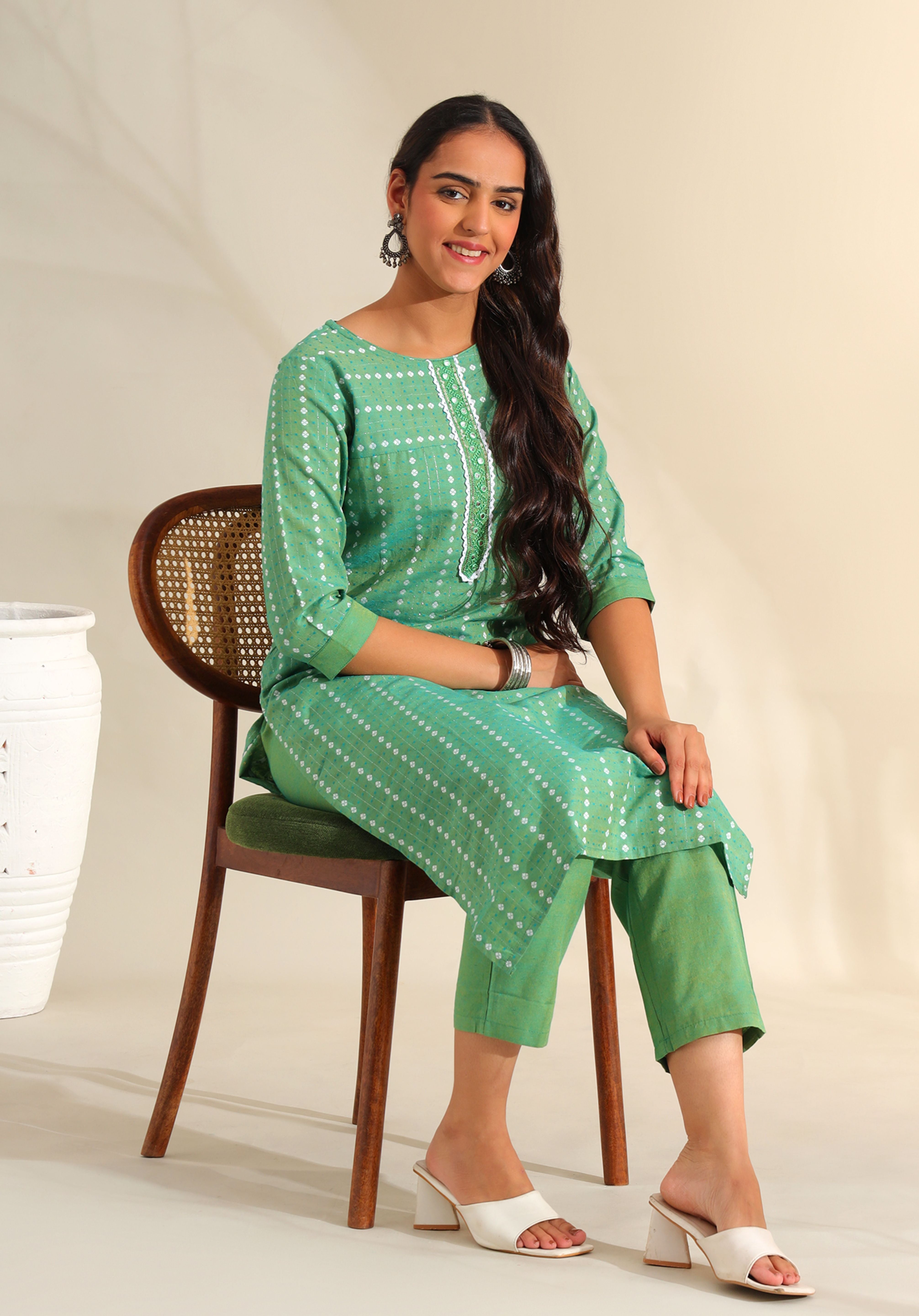 Shanvi Sea-Mist Bandhani Kurta Set